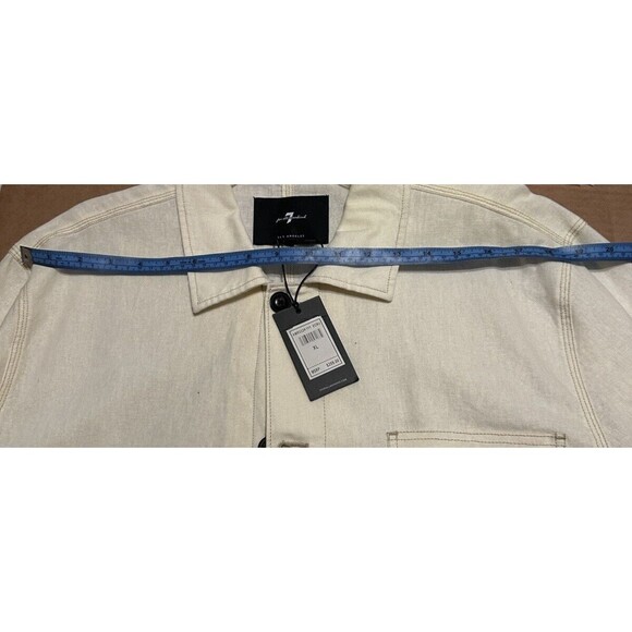 7 FOR ALL MANKIND Shirt Jacket Ecru Brown Top Stitching Button Patch Pockets XL - Picture 8 of 16